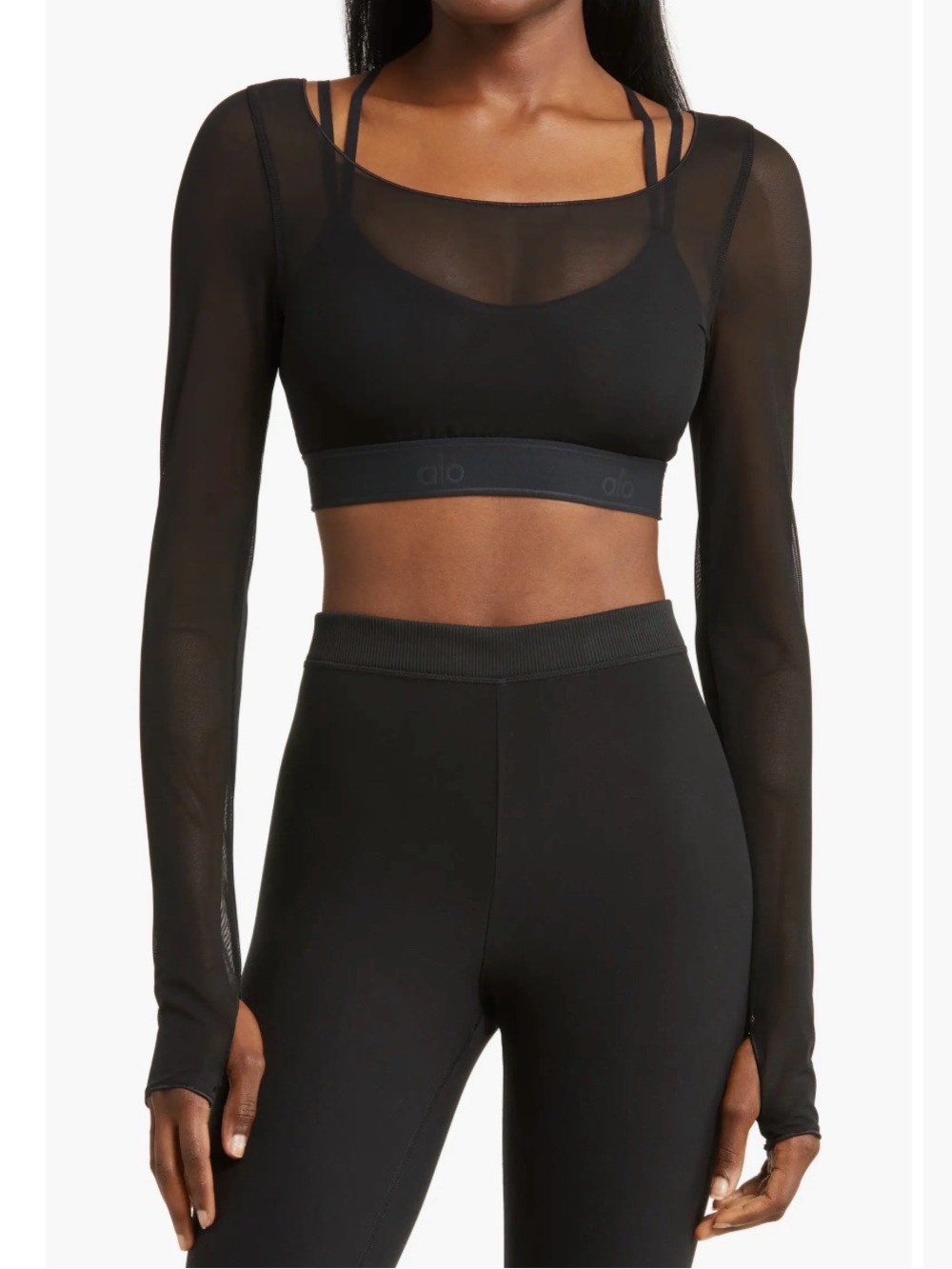Alo Womens Airlift Ballet Dream Long Sleeve Bra Top Black Size XS